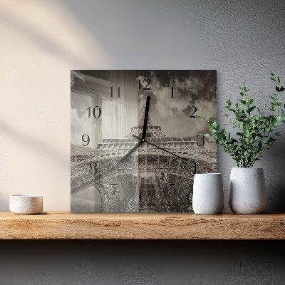 Glass clock square Eiffel Tower