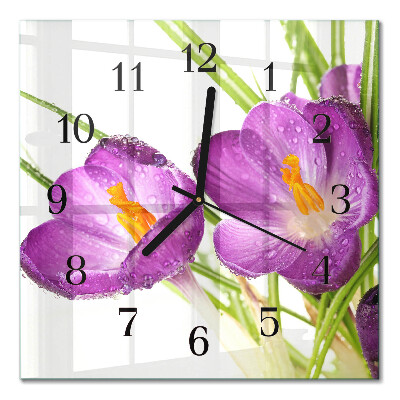 Glass clock square Crocuses