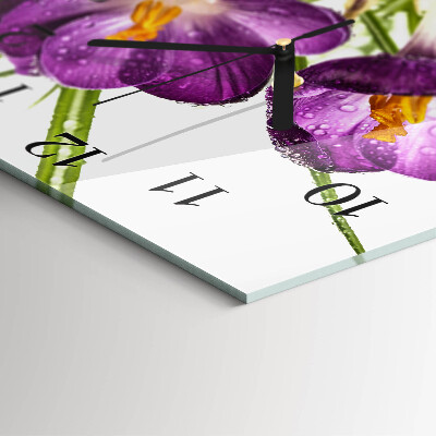 Glass clock square Crocuses