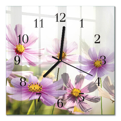 Glass wall clock square Flowers