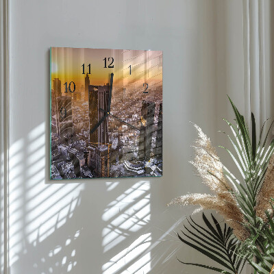 Glass wall clock square Sunset
