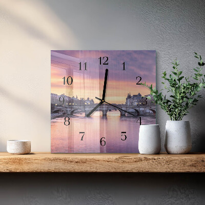 Square wall clock A city on the river