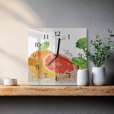 Glass clock square Grapefruit