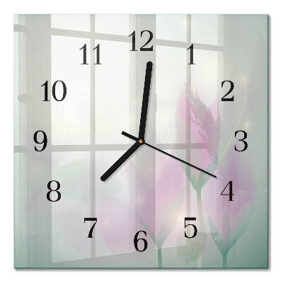 Glass clock square Flowers