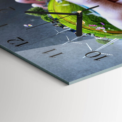 Square kitchen clock Earth in the hand