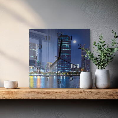 Glass wall clock square Night city