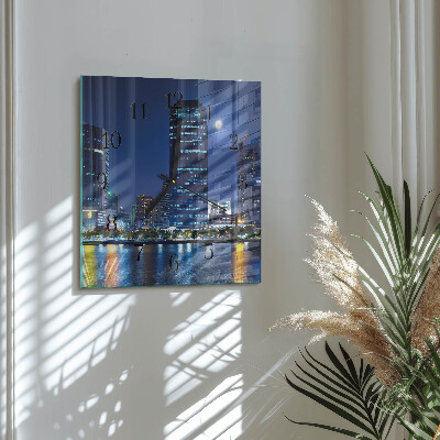 Glass wall clock square Night city