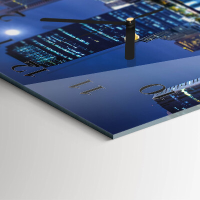 Glass wall clock square Night city