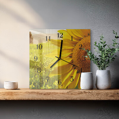 Glass wall clock square Sunflower