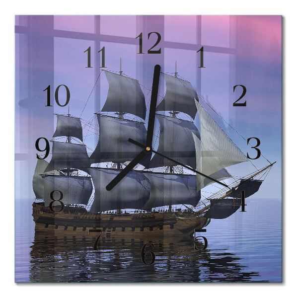 Glass wall clock square Sailing