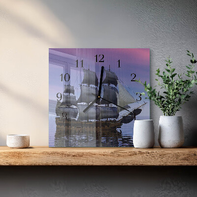 Glass wall clock square Sailing