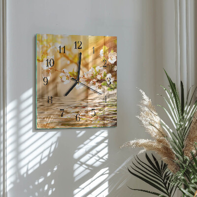 Glass clock square Flowers