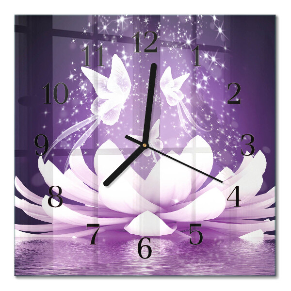 Glass wall clock square Flower