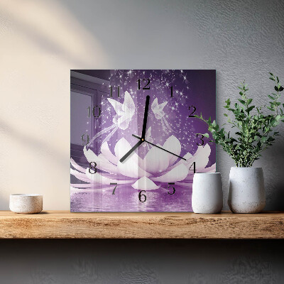 Glass wall clock square Flower
