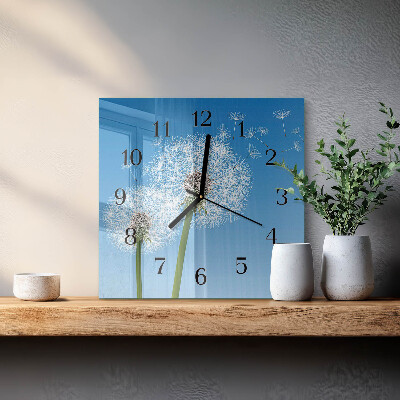 Glass clock square Dandelion