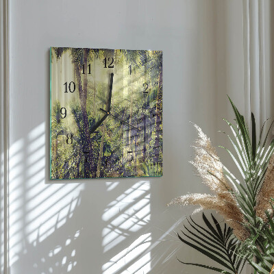 Glass wall clock square Palm trees