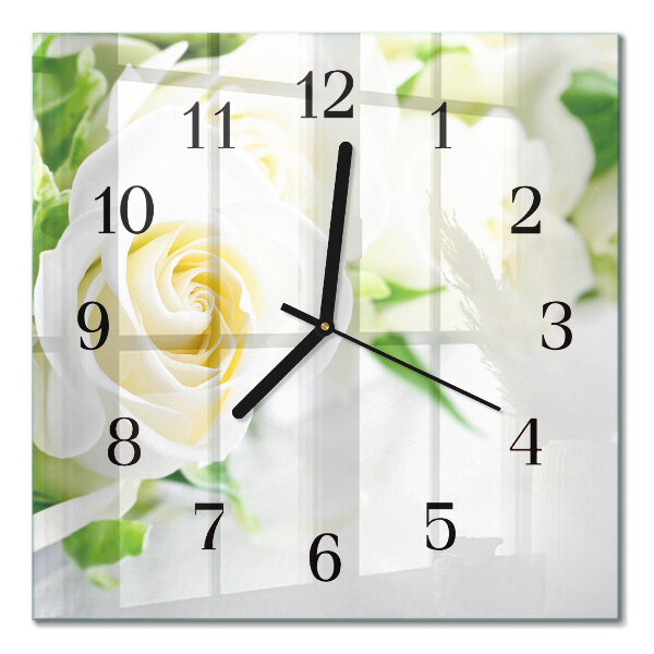 Glass wall clock square Roses