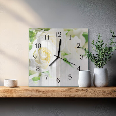 Glass wall clock square Roses