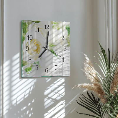 Glass wall clock square Roses