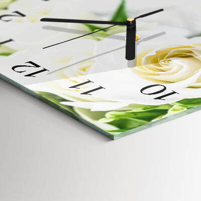 Glass wall clock square Roses
