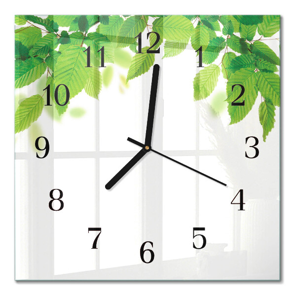 Glass wall clock square Leaves