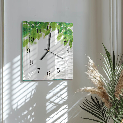 Glass wall clock square Leaves