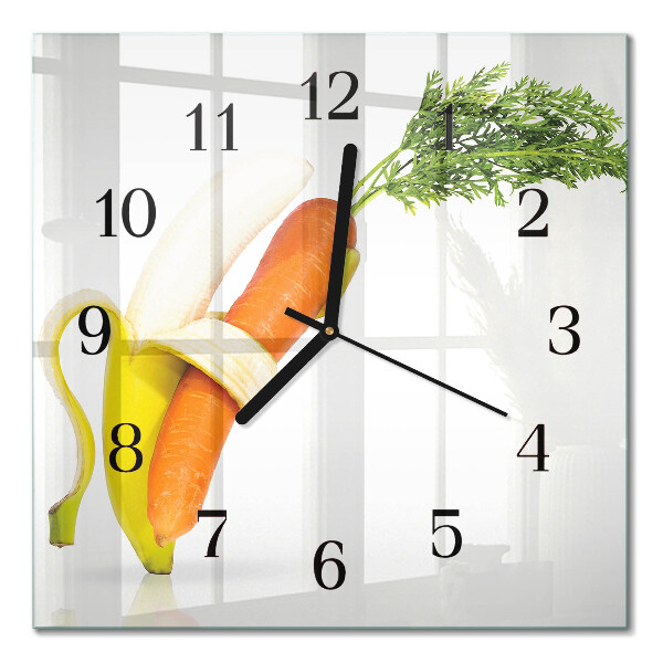 Square kitchen clock Carrots and bananas