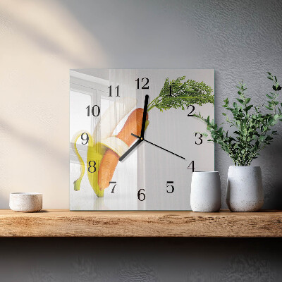 Square kitchen clock Carrots and bananas