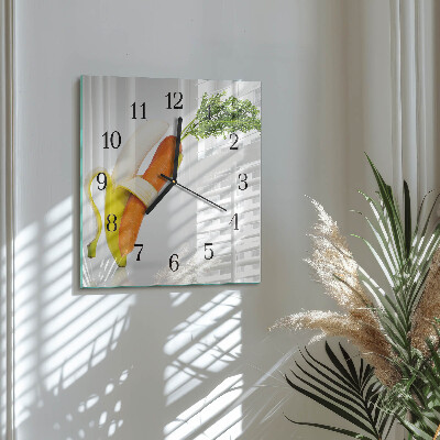 Square kitchen clock Carrots and bananas