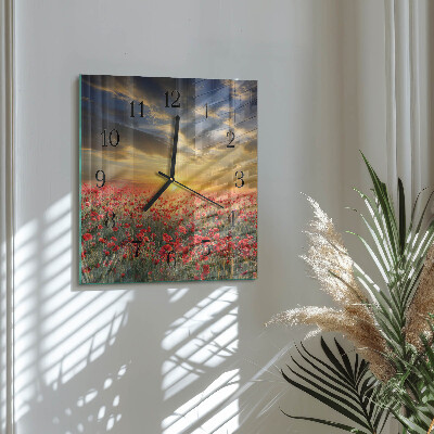 Glass clock square Field of poppies
