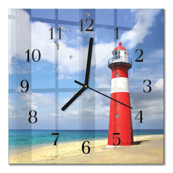 Glass wall clock square Lighthouse
