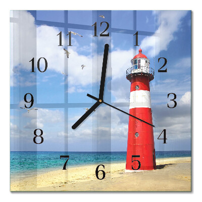 Glass wall clock square Lighthouse