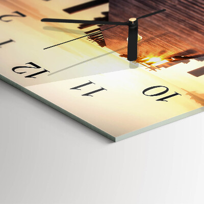 Glass wall clock square Bridge over the lake