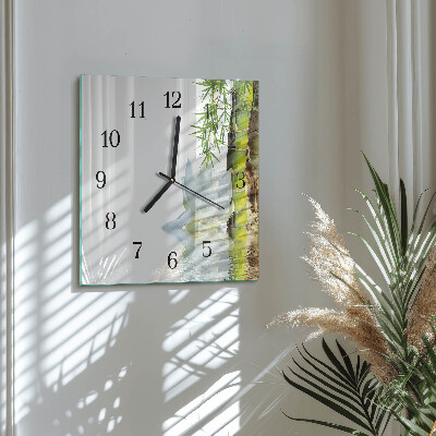 Glass wall clock square Bamboo