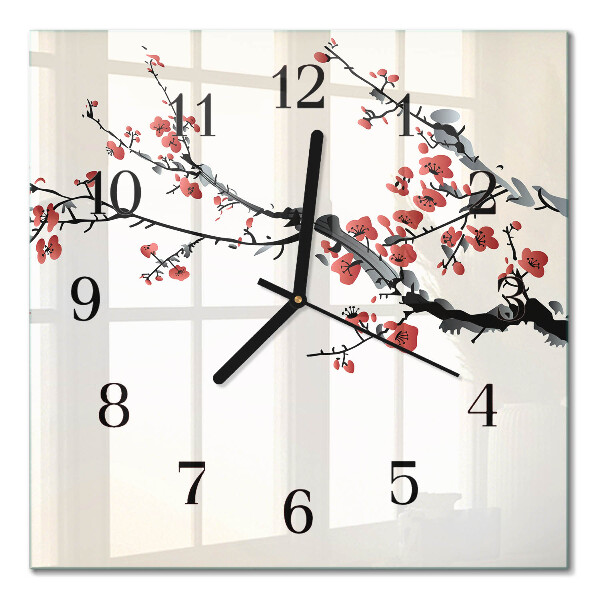 Glass clock square Flowers