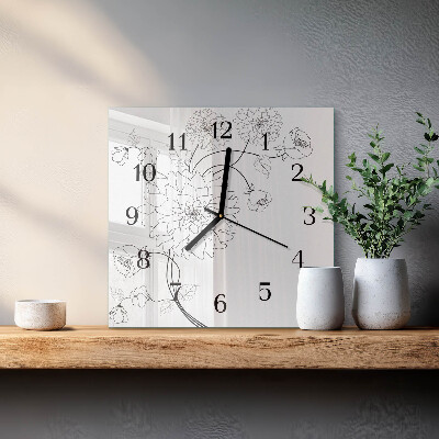 Glass wall clock square Flowers