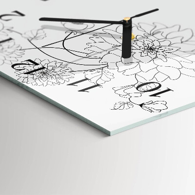 Glass wall clock square Flowers