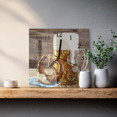 Glass clock square Pretzel with beer