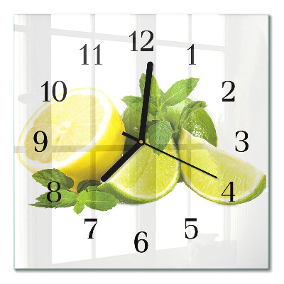 Glass wall clock square Lime mint