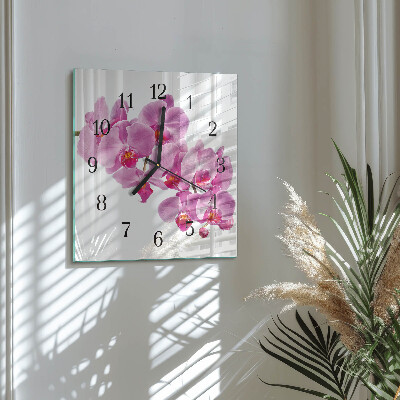 Glass clock square Orchid