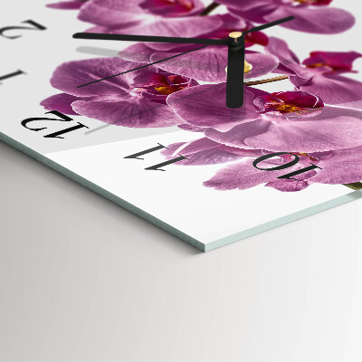 Glass clock square Orchid