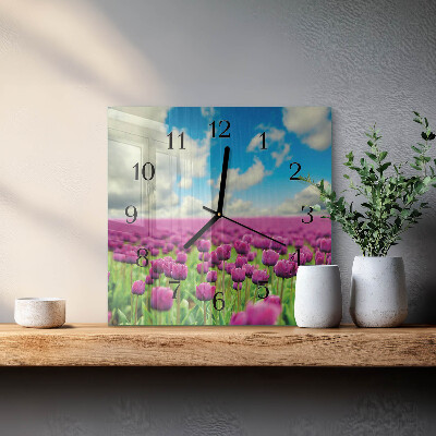 Glass clock square Tulips