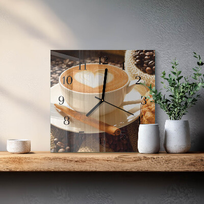 Glass wall clock square Coffee heart