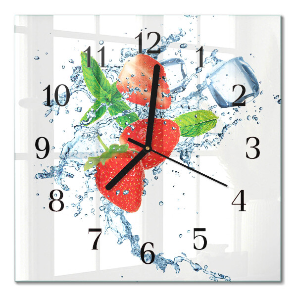 Glass wall clock square Strawberries