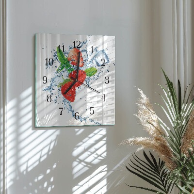 Glass wall clock square Strawberries