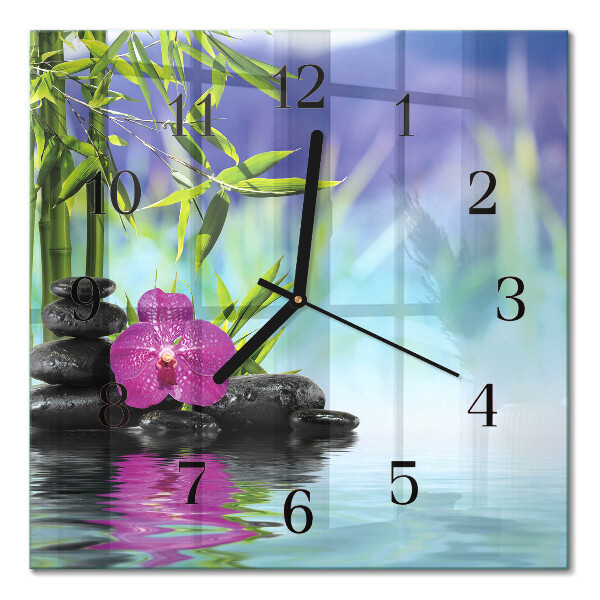Glass clock square Orchid spa