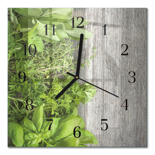 Glass wall clock square Herbs