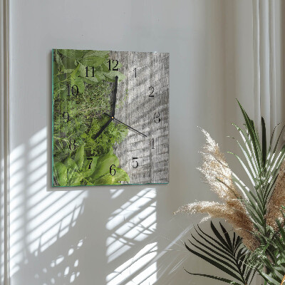 Glass wall clock square Herbs