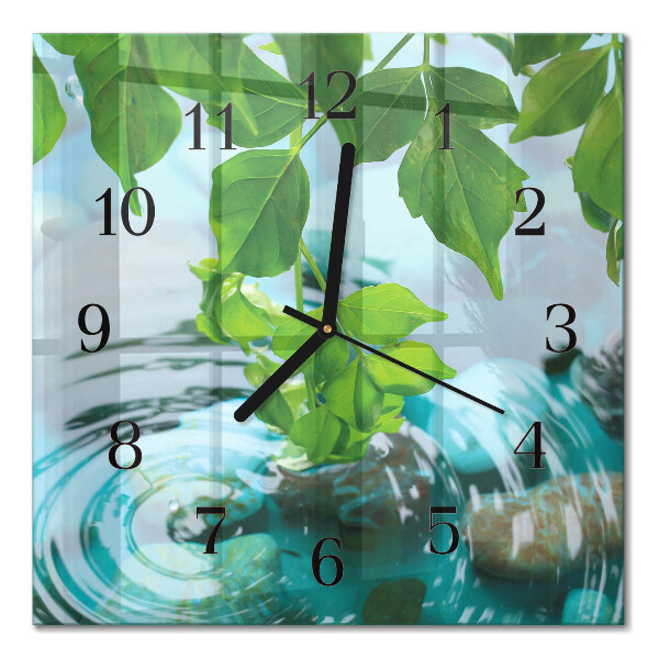 Glass clock square Leaves