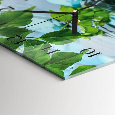 Glass clock square Leaves